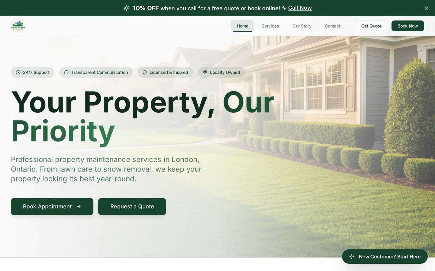 Kouta's Property Maintenance website homepage